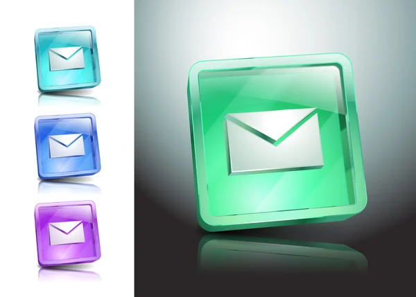 ガラスのアイコン設定緑メッセージング電子メール — ストックベクタ