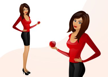 Kırmızı elma tutan genç güzel kız