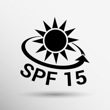 izole siyah ve gümüş metalik spf 15 kalkan etiket rozet simge damga etiket afiş işareti.