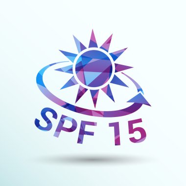 izole siyah ve gümüş metalik spf 15 kalkan etiket rozet simge damga etiket afiş işareti.