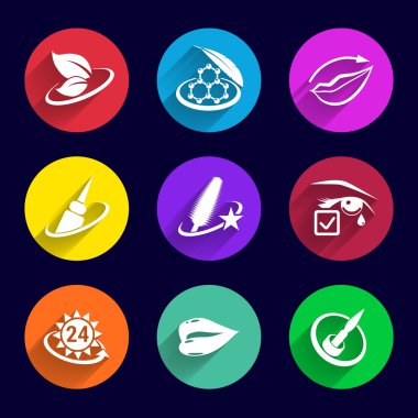 Resimde ruj fırçası kadın maskara kozmetik Icons set