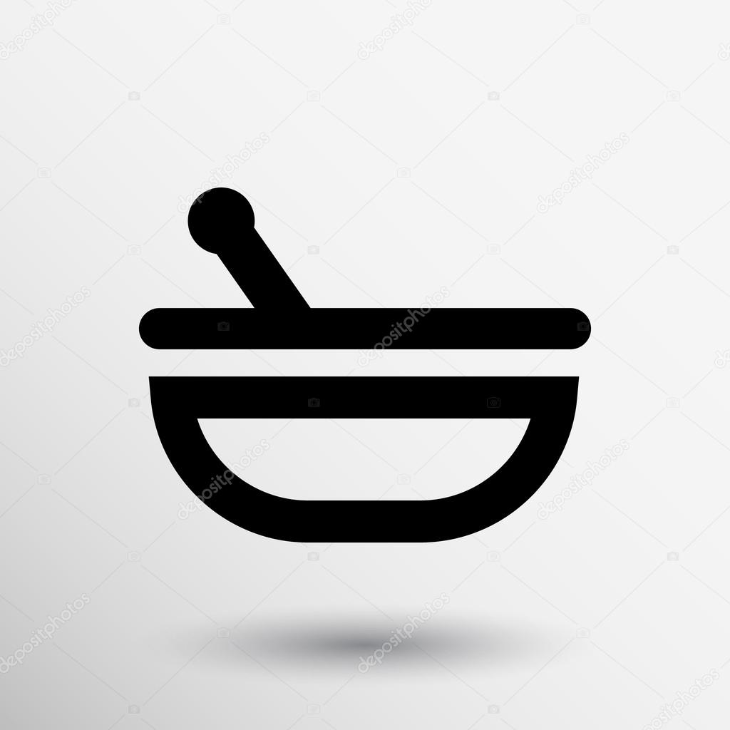 Mortar and pestle with blue tablets icon