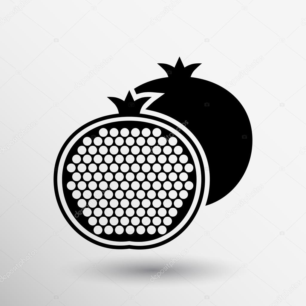 Pomegranate fruit slice whole black silhouette logo