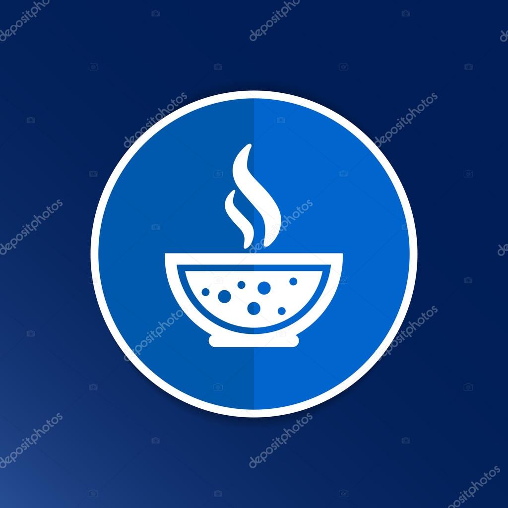 Bowl of Hot Soup with spoon Line Art. Icon isolated.