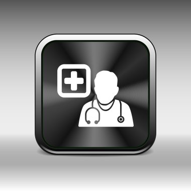 Doktor onun boyun simgesi çevresinde stetoskop ile