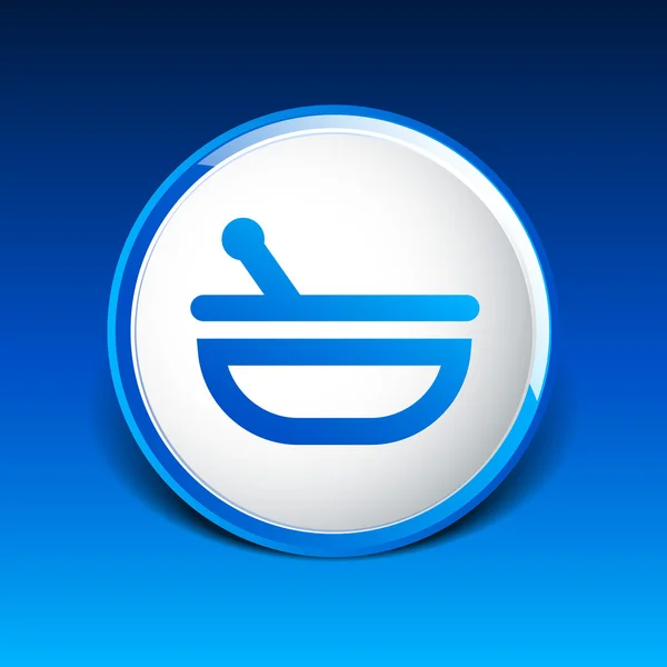 Mortero y mortero con icono de tabletas azules — Vector de stock