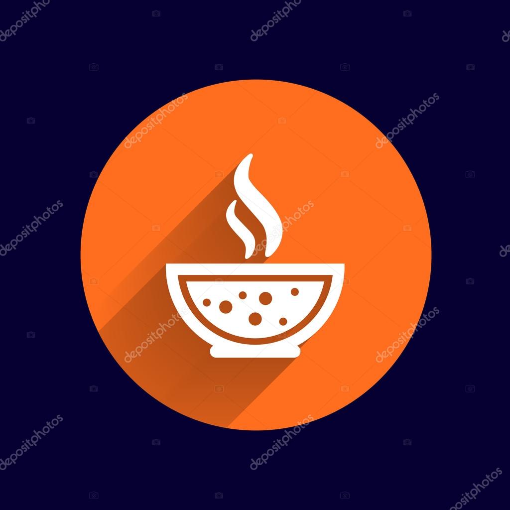 Bowl of Hot Soup with spoon Line Art. Icon isolated.