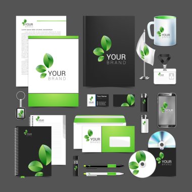 İş çiçek ileti örneği şablonu tasarım yeşil yaprakları.