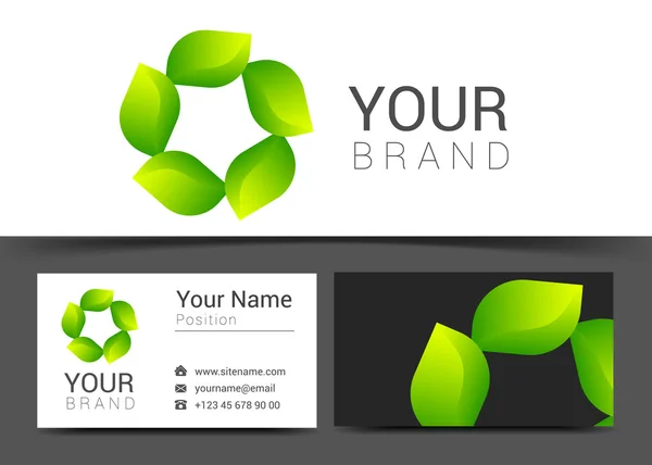 Business cards design leaves green tree vector — 图库矢量图片