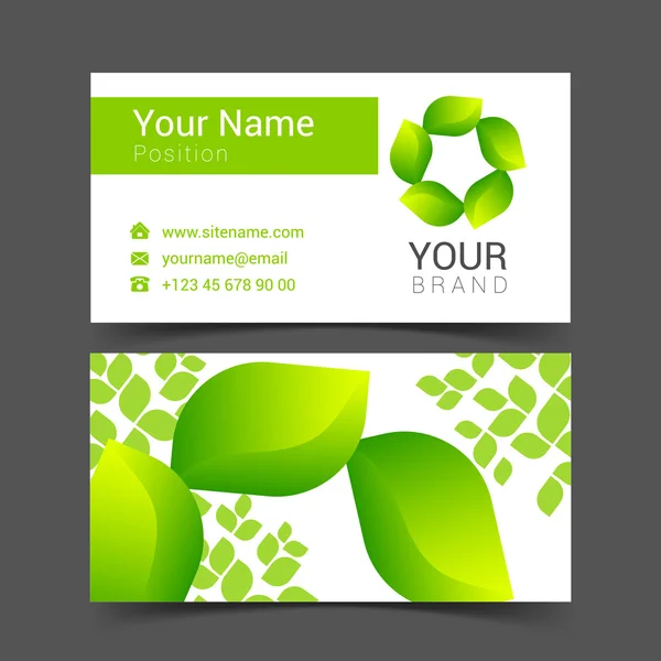 Business cards design leaves green tree vector — Stock Vector