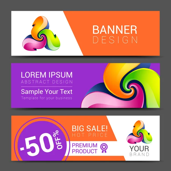 Conjunto de banner creativo con líneas logo en blanco — Vector de stock