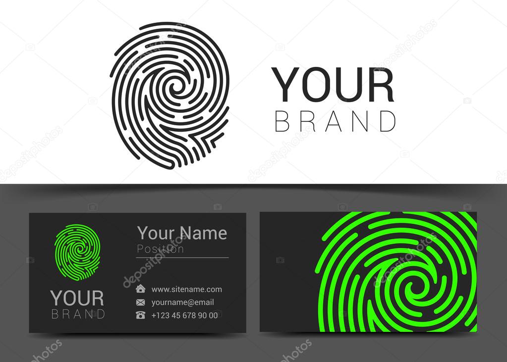 Fingerprint logo template icon design elements with business card.