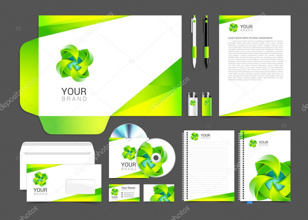 White corporate identity template design green  turquoise