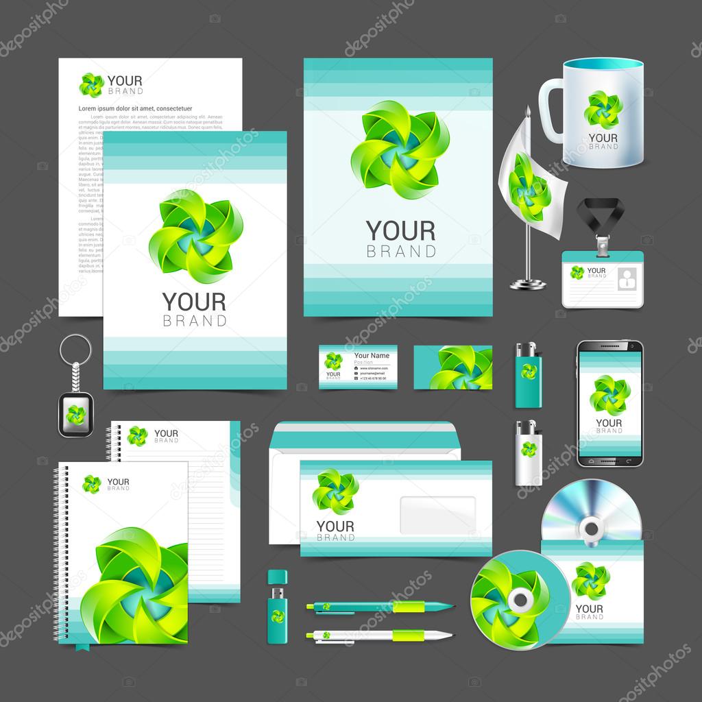 White corporate identity template design green  turquoise