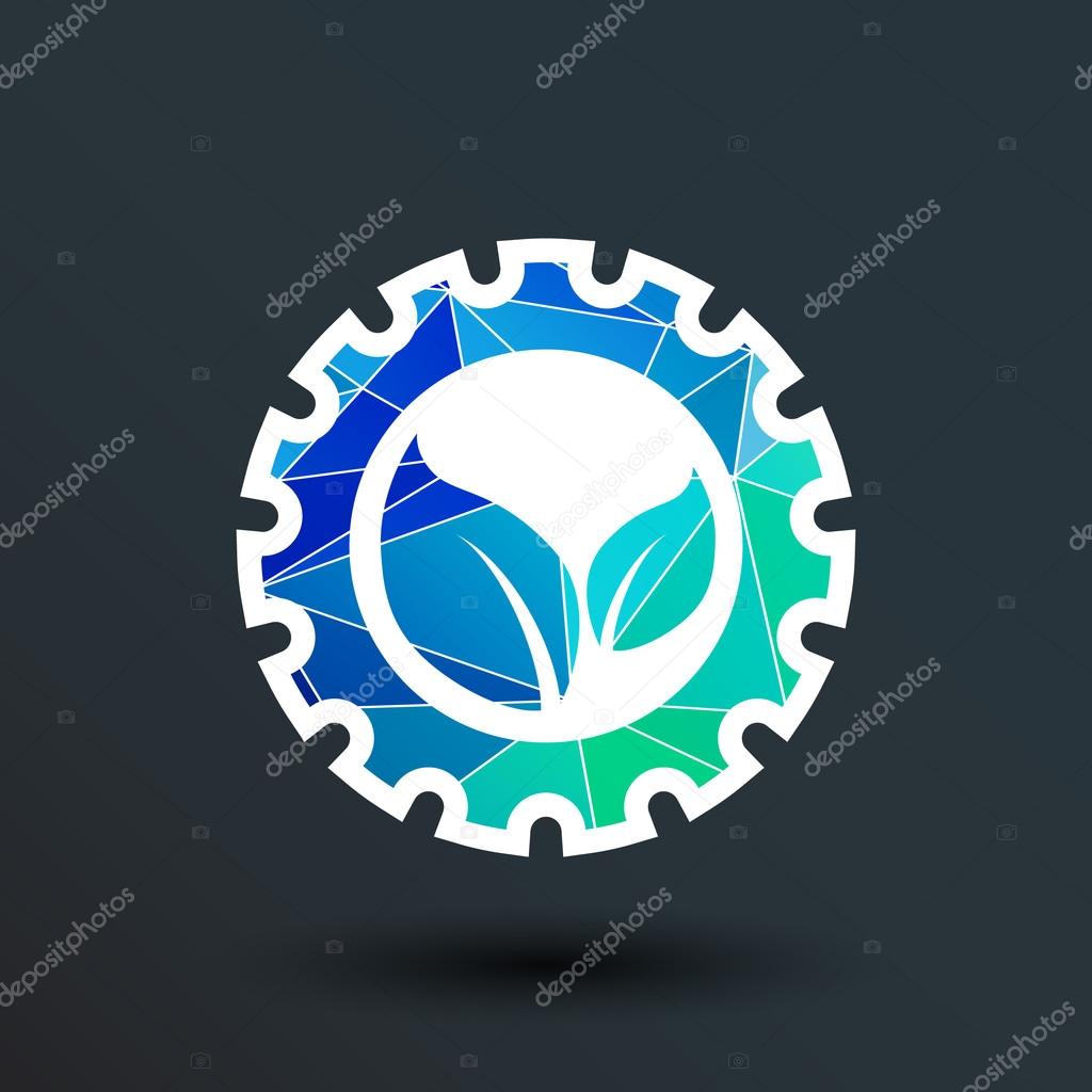 Leaves gear icon vector button logo symbol concept.
