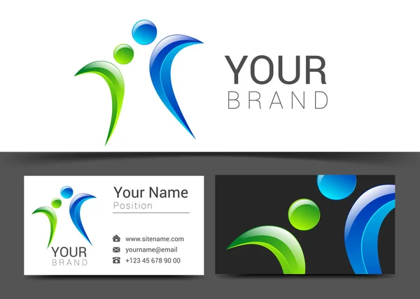 Social network card logo design green and blue abstract template set — Stock Vector