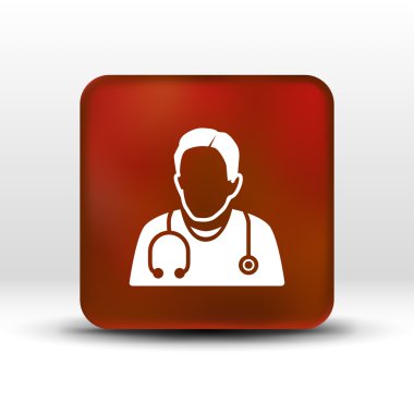 Doktor onun boyun simgesi çevresinde stetoskop ile