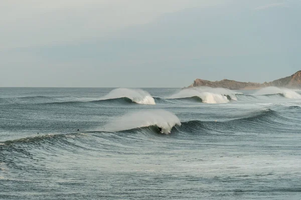 Perfect Surfing Spot Some Surfers Jet Ski Nice Autumn Evening — Stock Photo, Image