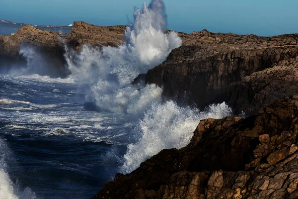 Huge Waves Hitting Cliff Exploding Cantabria North Spain — Stock Photo, Image