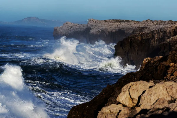 Huge Waves Hitting Cliff Exploding Cantabria North Spain — Stock Photo, Image
