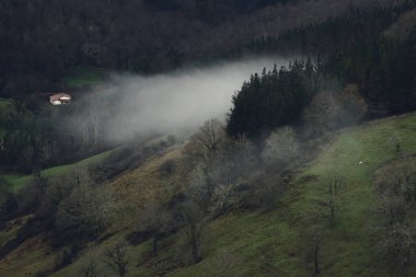 Kuzey İspanya 'da kışın dağlarda sisli bir manzara