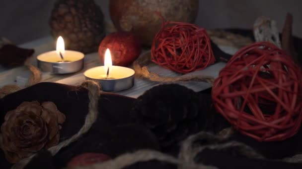 Fall Autumn Decoration Table Home Some Lights — Stock Video