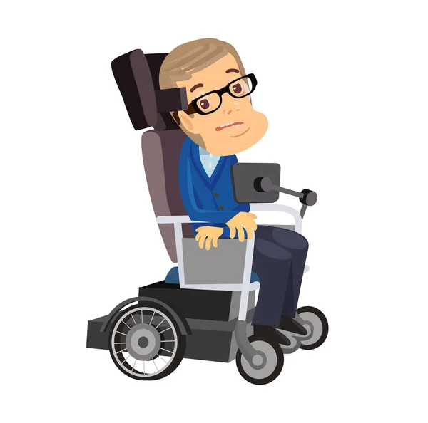 斯蒂芬 霍金坐在他的机动轮椅上 — 图库矢量图片