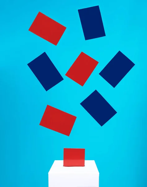 Election Concept Blue Red Cards Fall White Voting Box Slot — Stock Photo, Image