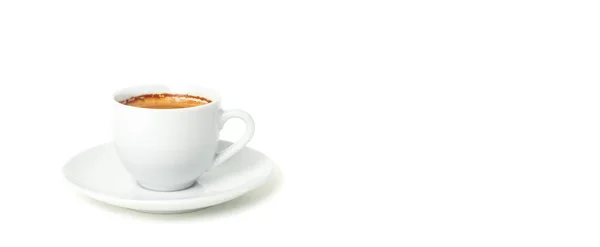 Taza Blanca Con Café Una Taza Espresso Aislado Pancarta — Foto de Stock