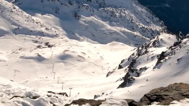 Vistas Para Montanha Faixas Piste Orelle Tempo Ensolarado Sem Pessoas — Vídeo de Stock