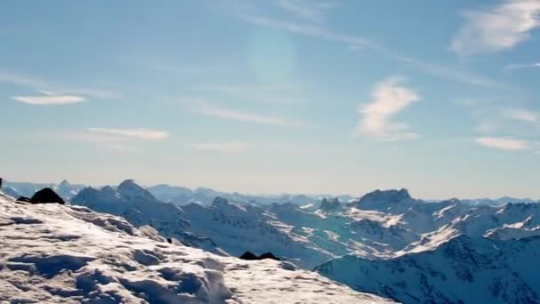 Vista Sulle Montagne Val Thorens Tempo Soleggiato Con Bagliore Dell — Video Stock