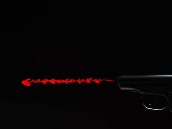 Μαύρη Σιλουέτα Ενός Πιστολιού Ένα Πίδακα Κόκκινης Μπογιάς Εκρήγνυται Από — Φωτογραφία Αρχείου