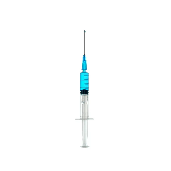 Syringe Blue Liquid Drop Needle Isolated — Stock Photo, Image