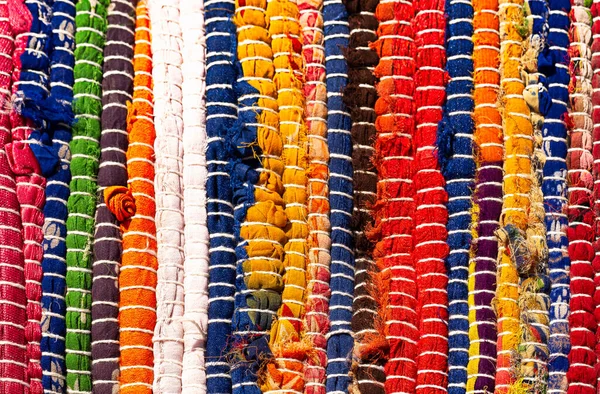 Background Fragment Rug Made Multi Colored Fabrics Hand Made Carpet — Stock Photo, Image