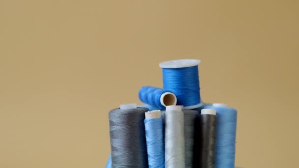 Blue and gray threads set.Sewing and handicraft concept. — Stock Video