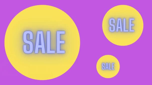 Verkauf. Helle Animation mit Verkaufswörtern und farbigen Kreisen — Stockvideo