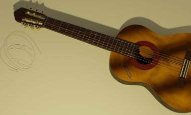 3d resim / 3d resim. Klasik tahta gitar. Müzik aleti.