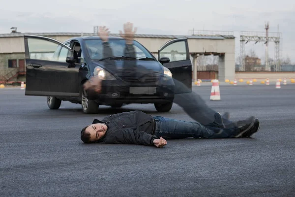 Hombre Fue Atropellado Por Coche Asesinado Alma Del Hombre Abandona — Foto de Stock