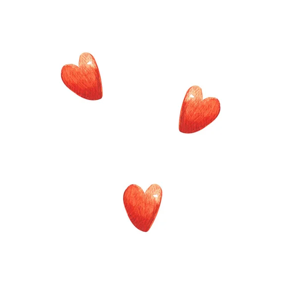 वाटर कलर हाथ से सफेद पृष्ठभूमि पर अलग लाल दिल तैयार किए गए। सेंट वेलेंटाइन डे के लिए चित्रण — स्टॉक फ़ोटो, इमेज