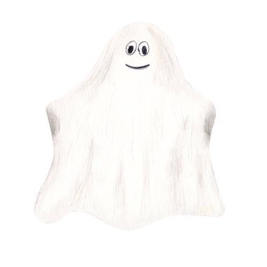 Tatlı suluboya çizgi film hayaleti. Cadılar Bayramı için el çizimi ürkütücü çizimler, beyaz arka planda izole edilmiş.