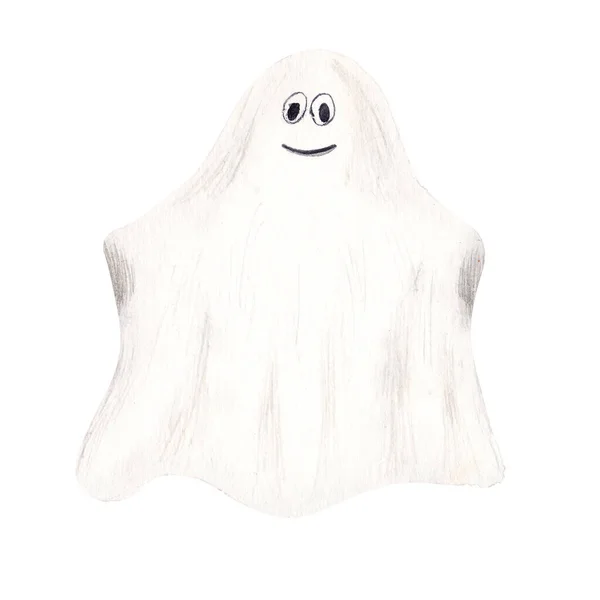 Acquerello carino fantasma cartone animato. Illustrazione spettrale disegnata a mano per Halloween isolato su sfondo bianco — Foto Stock