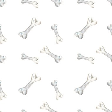Beyaz arkaplanda kemikleri olan dikişsiz suluboya desen.