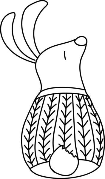 Conejo de garabato dibujado a mano vectorial en un suéter de punto. Año Nuevo ilustración de invierno — Archivo Imágenes Vectoriales