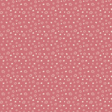 Pembe zemin üzerinde kalpler ve yıldızlar olan kusursuz karalama vektör deseni