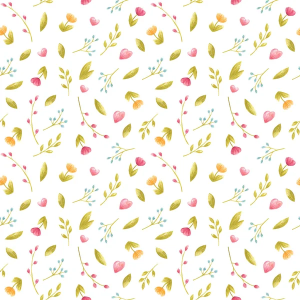 Padrão de mola floral sem costura aquarela para crianças têxtil com flor rosa fina e folhas — Fotografia de Stock