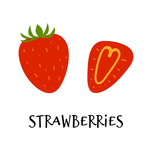 Illustration vectorielle de fraises en style plat dessiné à la main. — Image vectorielle