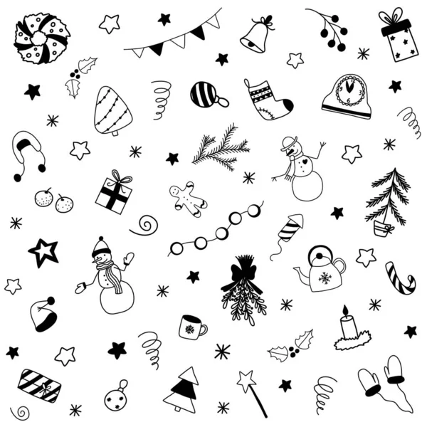 Vector hand drawn Christmas doodles. Set of New Year elements — Stock Vector
