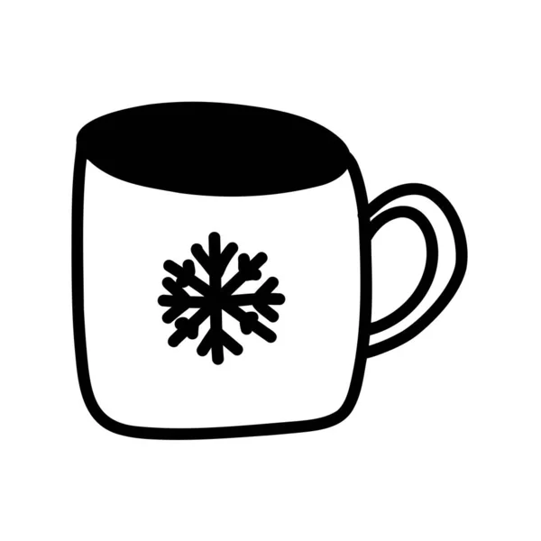 Taza de garabato dibujada a mano para té o café con copo de nieve en formato vectorial — Archivo Imágenes Vectoriales