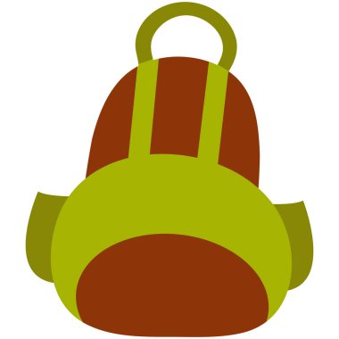 Beyaz arkaplanda karikatür düz bir şekilde izole edilmiş yeşil sırt çantasının vektör çizimi. Okul için aksesuarlar, yürüyüş, kamp.