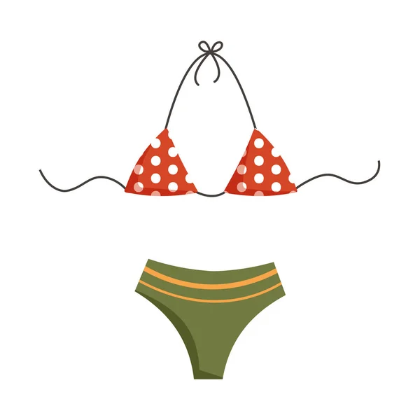 Ilustração vetorial de roupa de banho retrô em ervilhas. Biquíni maiô roupas de verão em estilo de desenho animado plana — Vetor de Stock